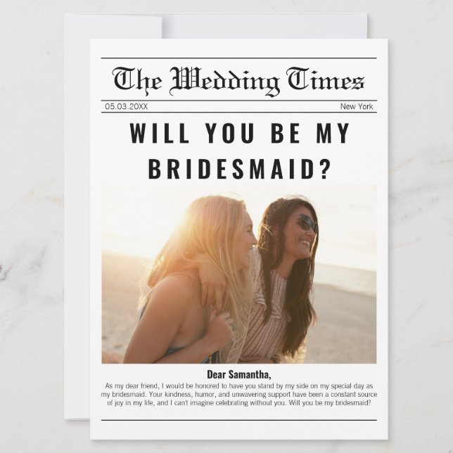 Newspaper Photo Bridesmaid Proposal Information Card