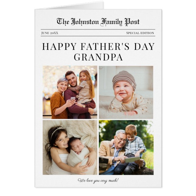 Newspaper Photo Collage Fathers Day Card (Front)