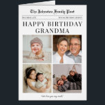 Newspaper Photo Collage Grandma Birthday Card<br><div class="desc">This charming Newspaper-Style birthday card brings a fun, nostalgic twist to their special day. Ideal for Grandparents or any recipient, simply customize the name of your choosing! All text and images are fully customizable and easy for you to edit. Designed to resemble a vintage newspaper, it features personalized headlines and...</div>