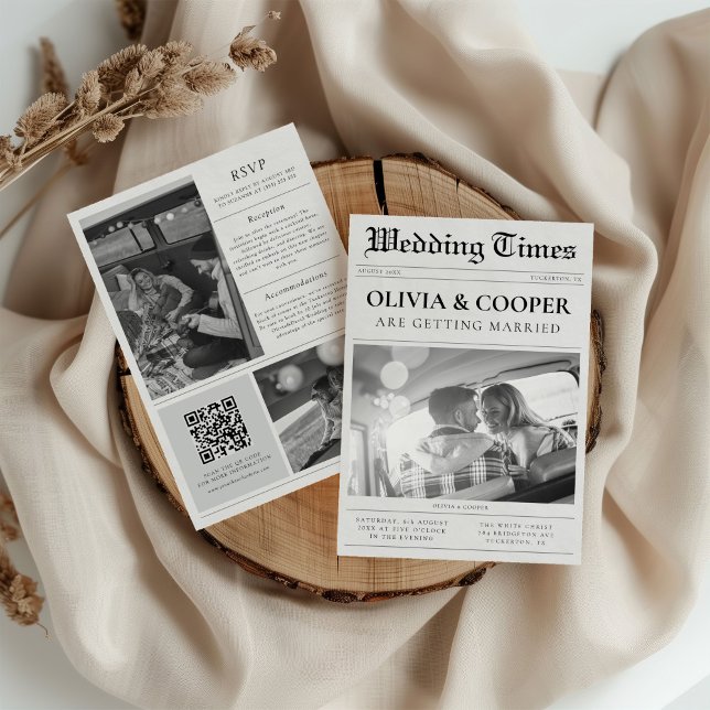 Newspaper Photo Elegant All In One Wedding Invitation (Creator Uploaded)