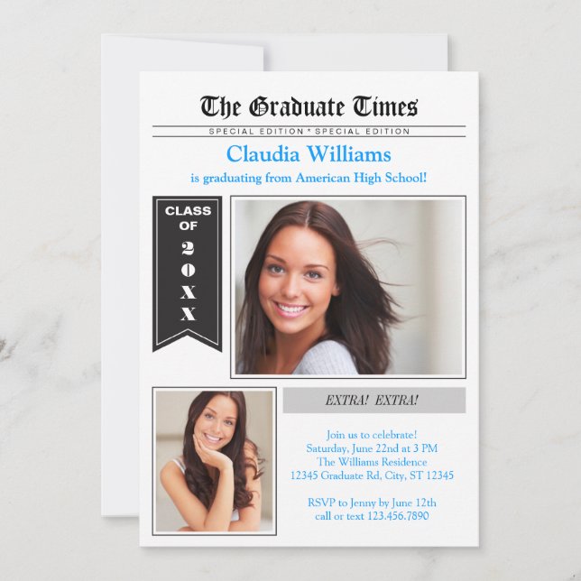 Newspaper Photo Graduation Invitation (Front)