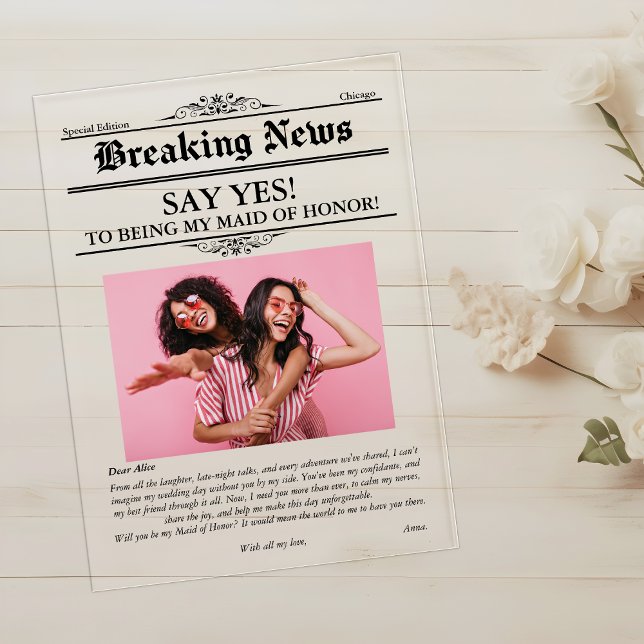 Newspaper Photo Maid of Honor or Bridesmaid  Acrylic Invitations (Newspaper Photo Maid of Honor or Bridesmaid Acrylic Invitations)