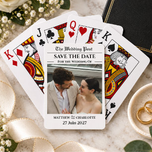 Newspaper Photo Save the Date Wedding Poker Cards