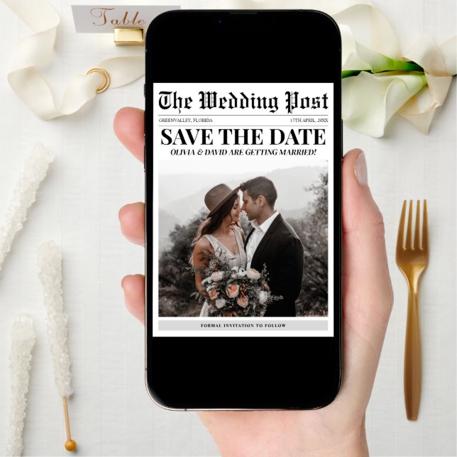 Newspaper Photo Unique Wedding Save The Date (Front Digital)