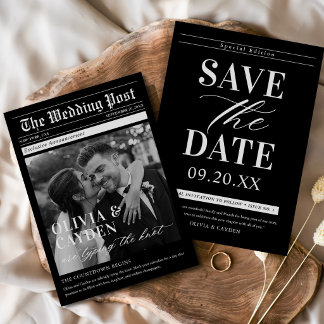 Newspaper Photo Unique Wedding Save The Date Invitation