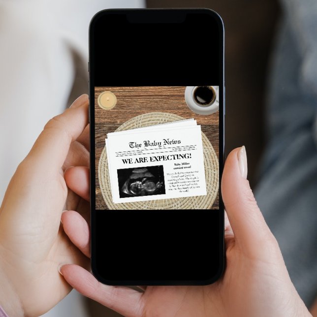 Newspaper Photo We Are Expecting Pregnancy Announcement (we are expecting newspaper style photo pregnancy announcement card ultrasound sonogram)