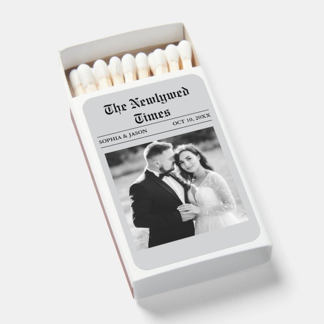 Newspaper Photo Wedding Favor Matchboxes (Front Open)