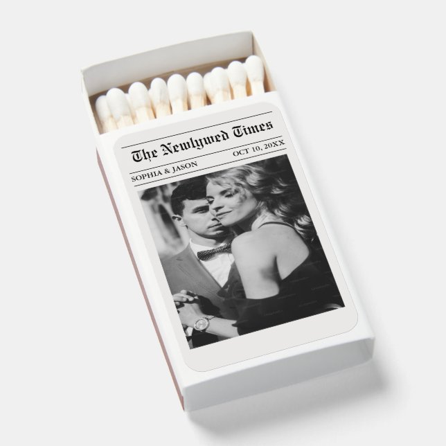 Newspaper Photo Wedding Matchboxes (Front Open)
