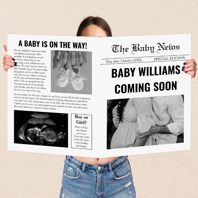 Newspaper Pregnancy Announcement Photo  Card (newspaper pregnancy announcement baby coming soon)