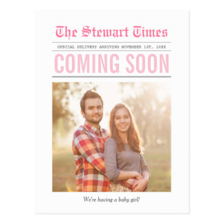 Newspaper | Pregnancy Announcement | Pink Postcard