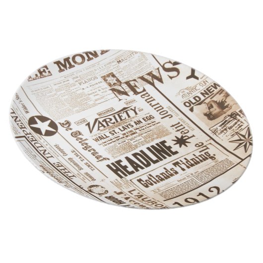 Newspaper Print Design Dinner Plate (Right Side)