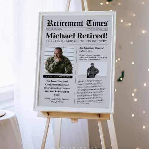 Newspaper Retirement Military Vet Foam Poster