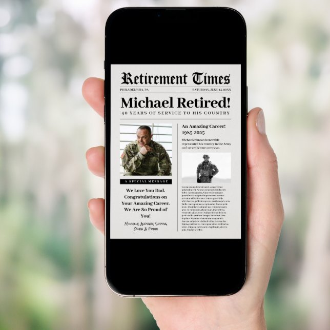 Newspaper Retirement Military Vet Foam Poster (Front Digital)
