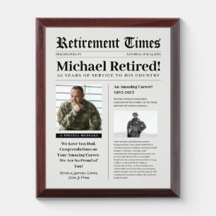 Newspaper Retirement Plaque Gift for Military Vet