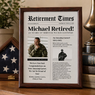 Newspaper Retirement Plaque Gift for Military Vet