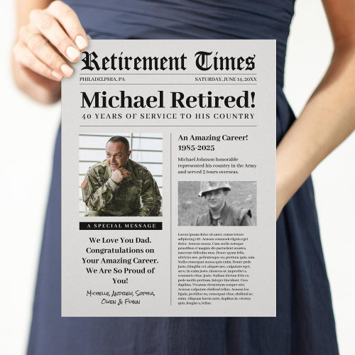 Newspaper Retirement Sign Gift for Military Vet Letterhead