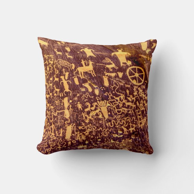 Newspaper Rock American Indian Utah Throw Pillow (Front)