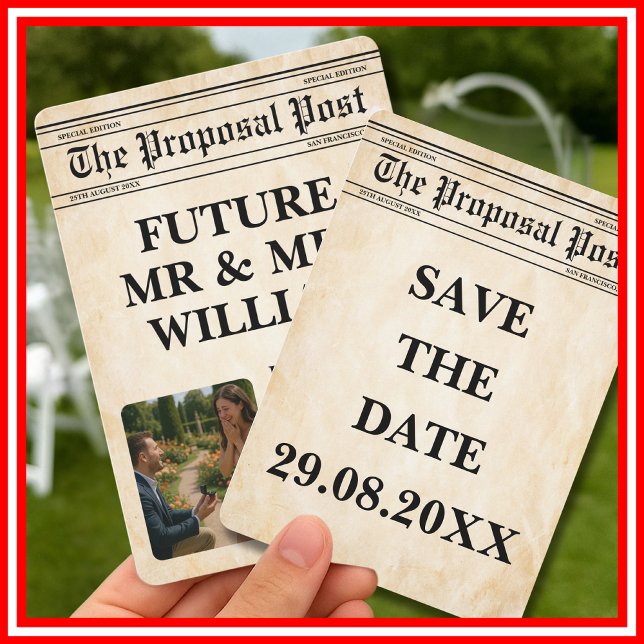 Newspaper Rustic Fun Photo Save The Date Invitation (Creator Uploaded)