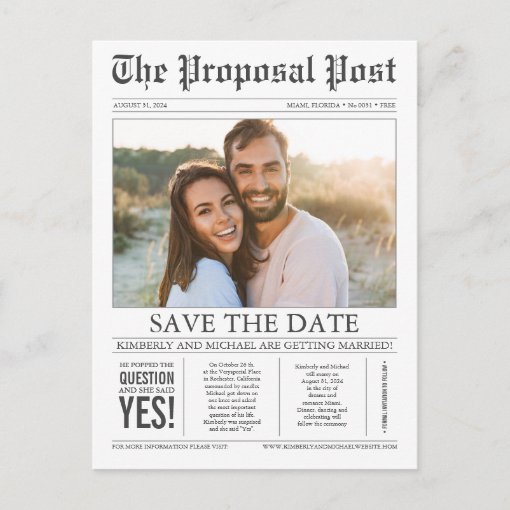 Newspaper Save the Date Photo Postcard | Zazzle