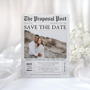 Newspaper Save The Date Photo Postcard by lovelywow at Zazzle