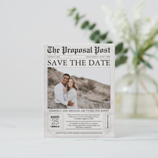 Newspaper Save the Date Photo Postcard | Zazzle