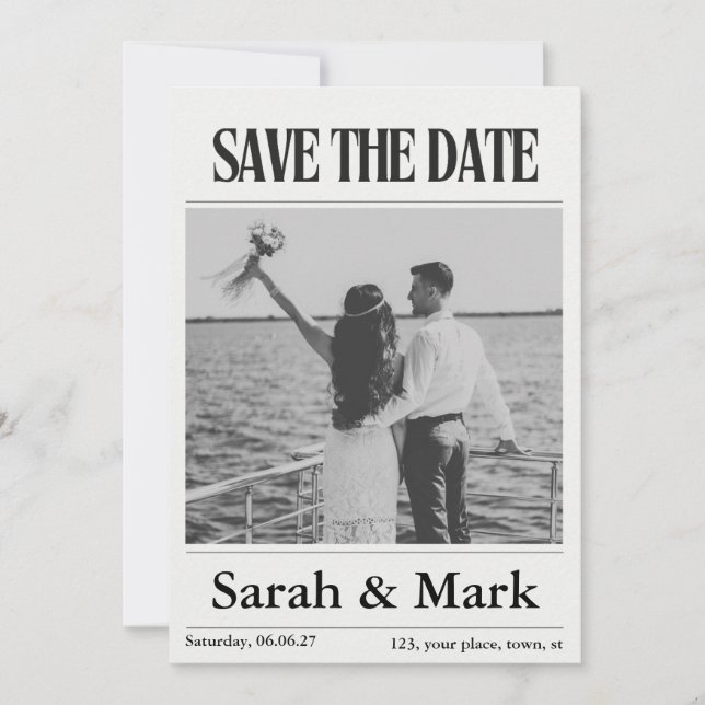 Newspaper Save the Date Vintage Custom photo (Front)