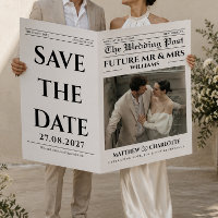 Newspaper Save the Date Wedding Card