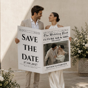 Newspaper Save the Date Wedding Card