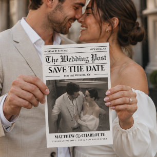 Newspaper Save the Date Wedding Card