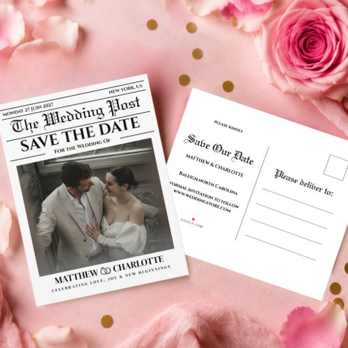 Newspaper Save the Date Wedding Card