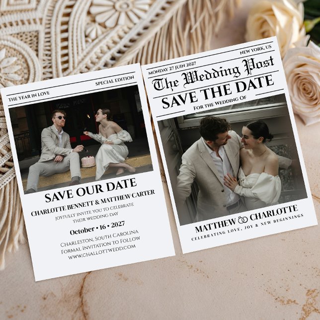 Newspaper Save the Date Wedding Invite (Save the Date Wedding Invitation)