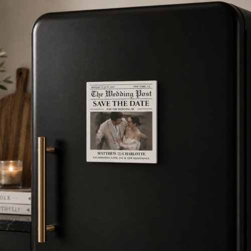 Newspaper Save the Date Wedding Magnet