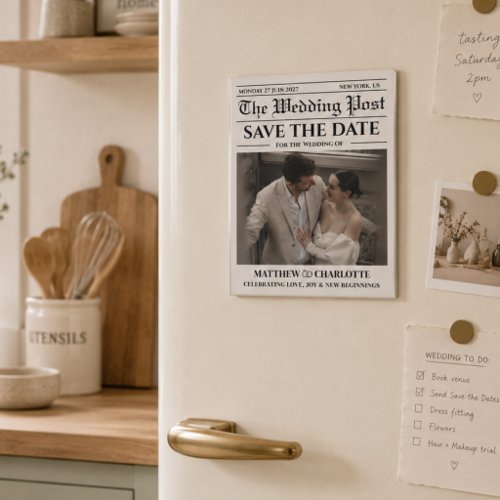 Newspaper Save the Date Wedding  Magnet