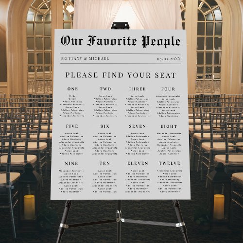 Newspaper Style 12 Tables Wedding Seating Chart   Foam Board
