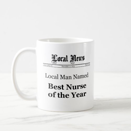 Newspaper Style Best Male Nurse Gift Mug