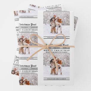 Newspaper Style Christmas Greeting Wrapping Paper Sheets