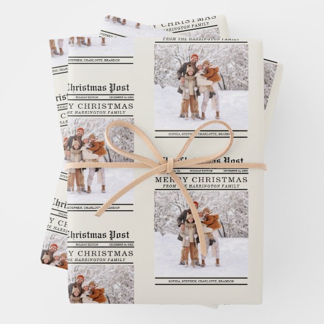 Newspaper Style Christmas Greeting Wrapping Paper Sheets (In situ)