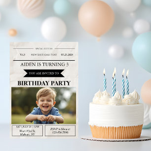 Newspaper Style Custom Photo Birthday Invitation