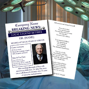 Newspaper Style Doctor Retirement Card   Custom
