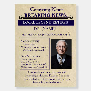 Newspaper Style Doctor Retirement Card   Custom Foam Board