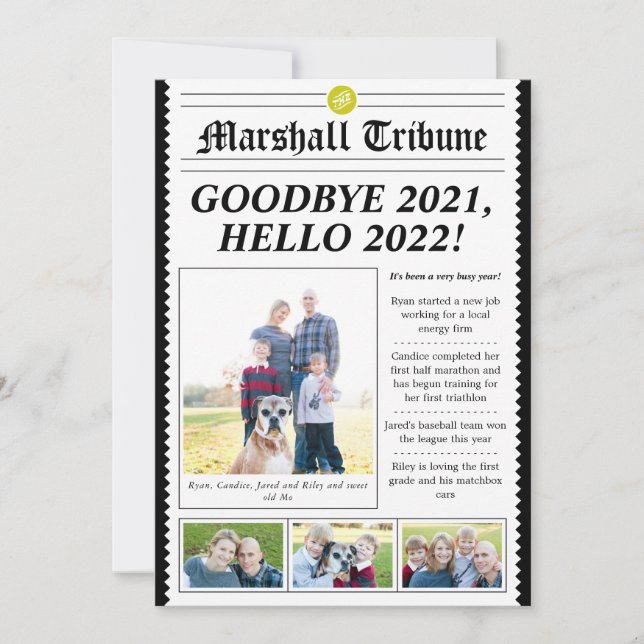 Newspaper Style Family Newsletter Holiday Card (Front)