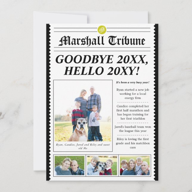 Newspaper Style Family Newsletter Holiday Card (Front)