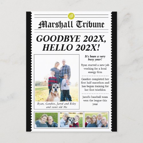 Newspaper Style Family Newsletter Holiday Postcard