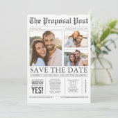 Newspaper Style Fun 3 Photos Save the Date (Standing Front)
