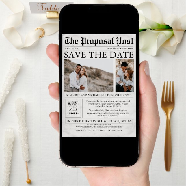 Newspaper Style Fun Save the Date Photo (Front Digital)