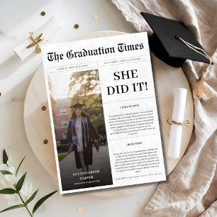 Newspaper Style He or She Did It Graduation Photo Invitation