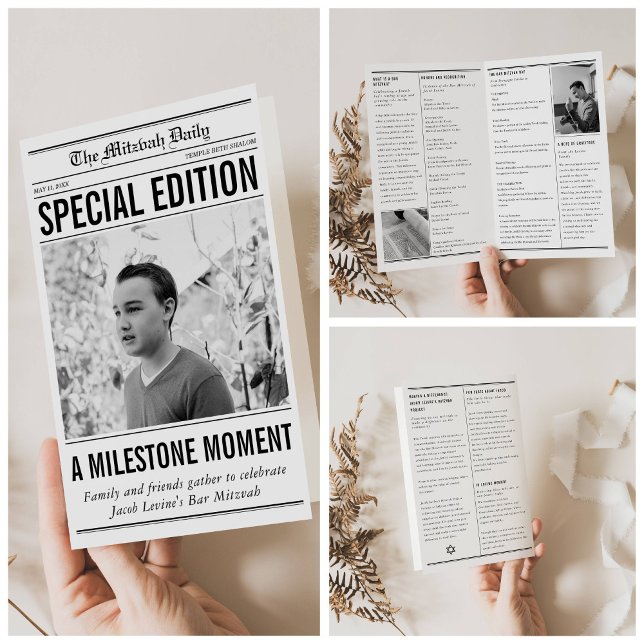 Newspaper Style Mitzvah Program, Small Folded Brochure (Creator Uploaded)