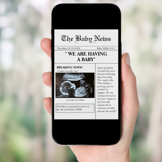 Newspaper Style Photo Funny Pregnancy Announcement (Front Digital)