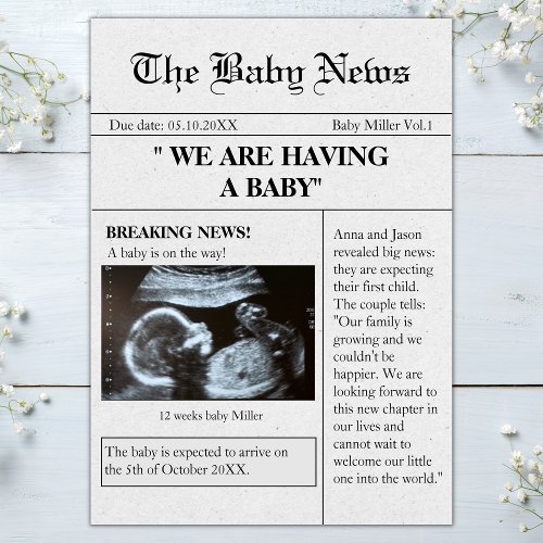 Newspaper Style Photo Funny Pregnancy Announcement