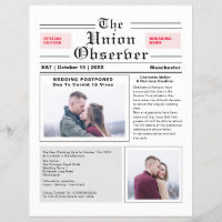 Newspaper Style Postponed Wedding Announcement